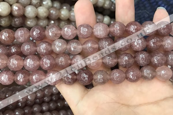 CBQ574 15.5 inches 12mm faceted round strawberry quartz beads
