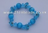 CBR08 5pcs imitation Swarovski crystal & cat eye beads stretchy bracelet