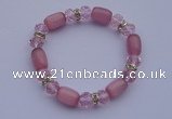 CBR17 5pcs imitation Swarovski crystal & cat eye beads stretchy bracelet