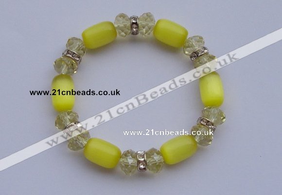 CBR18 5pcs imitation Swarovski crystal & cat eye beads stretchy bracelet