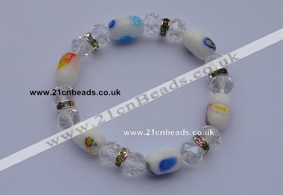 CBR38 5pcs imitation Swarovski crystal & lampwork glass beads bracelet