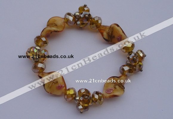CBR42 5pcs AB color crystal & lampwork glass beads stretchy bracelet