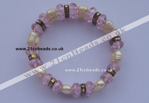 CBR57 5pcs imitation Swarovski crystal & threaded pearl beads bracelet