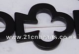 CBS32 15.5 inches 35*40mm leaf  black stone beads wholesale