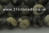 CBW164 15.5 inches 12mm round matte black fossil jasper beads