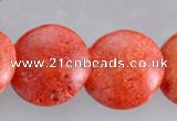 CCB20 15.5 inches 15mm flat round sponge coral beads Wholesale