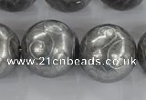 CCJ355 15.5 inches 25mm carved round plated China jade beads
