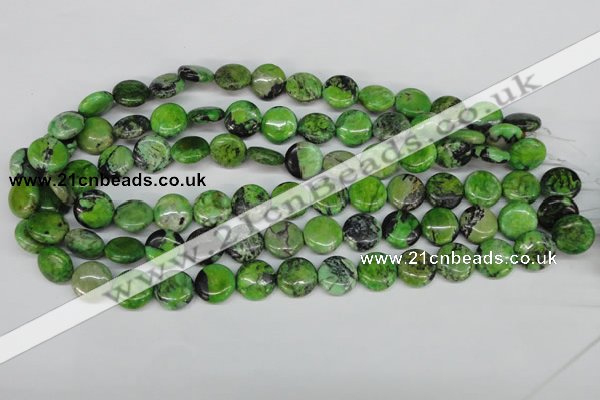 CCO133 15.5 inches 14mm flat round dyed natural chrysotine beads