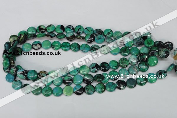 CCO150 15.5 inches 12mm flat round dyed natural chrysotine beads