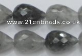 CCQ111 15.5 inches 15*22mm faceted teardrop cloudy quartz beads