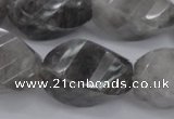 CCQ296 15.5 inches 20*28mm faceted & twisted rice cloudy quartz beads