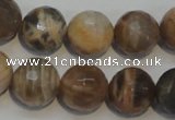 CCS314 15.5 inches 14mm faceted round natural sunstone beads