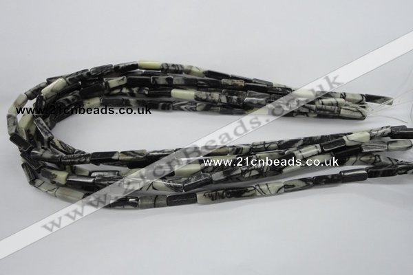 CCU506 15.5 inches 4*13mm cuboid black water jasper beads wholesale