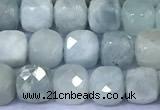 CCU872 15 inches 4mm faceted cube aquamarine beads