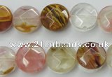 CCY411 15.5 inches 14mm faceted coin volcano cherry quartz beads
