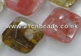 CCY440 15.5 inches 22*22mm faceted diamond volcano cherry quartz beads