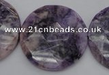 CDA328 15.5 inches 32mm faceted coin dyed dogtooth amethyst beads