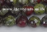CDB332 15.5 inches 12mm faceted round A grade dragon blood jasper beads