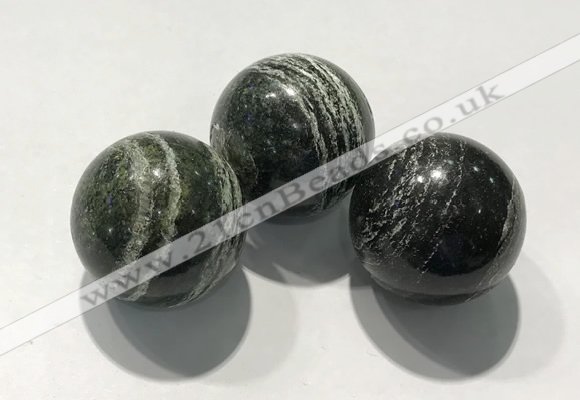 CDN1137 30mm round green silver line jasper decorations wholesale