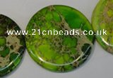 CDT128 15.5 inches 44mm flat round dyed aqua terra jasper beads