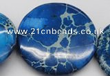 CDT312 15.5 inches 55mm flat round dyed aqua terra jasper beads