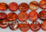 CDT517 15.5 inches 12mm flat round dyed aqua terra jasper beads