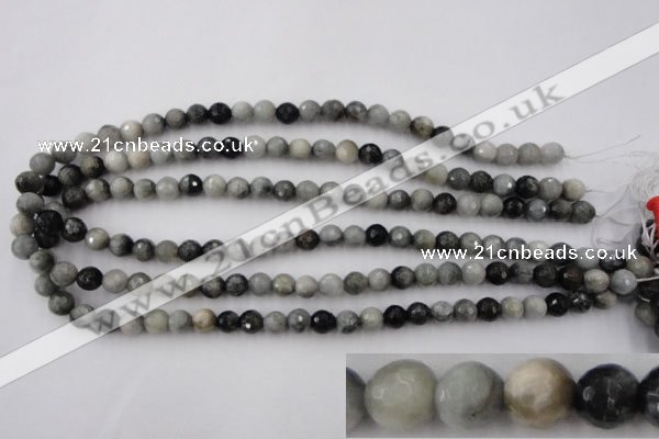 CEE352 15.5 inches 8mm faceted round eagle eye jasper beads