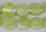 CEJ56 15.5 inches 15mm flat round lemon jade gemstone beads wholesale