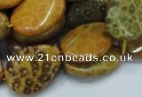 CFA57 18*25mm twisted & flat teardrop yellow chrysanthemum agate beads