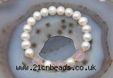 CFB1008 9mm - 10mm potato white freshwater pearl & rose quartz stretchy bracelet