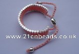 CFB137 Silver plated copper covered pink braided rope adjustable bracelet