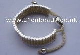 CFB138 Silver plated copper grey white braided rope adjustable bracelet