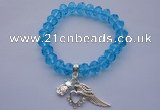 CFB14 8*10mm faceted roundel blue crystal dangle charms stretchy bracelet