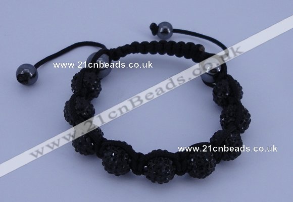 CFB556 10mm round rhinestone with hematite beads adjustable bracelet