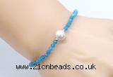 CFB816 4mm faceted round apatite & potato white freshwater pearl bracelet