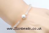 CFB821 4mm faceted round pink aventurine & potato white freshwater pearl bracelet