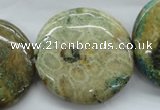 CFC126 15.5 inches 30mm flat round fossil coral beads wholesale
