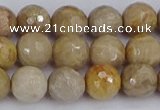 CFC230 15.5 inches 8mm faceted round fossil coral beads