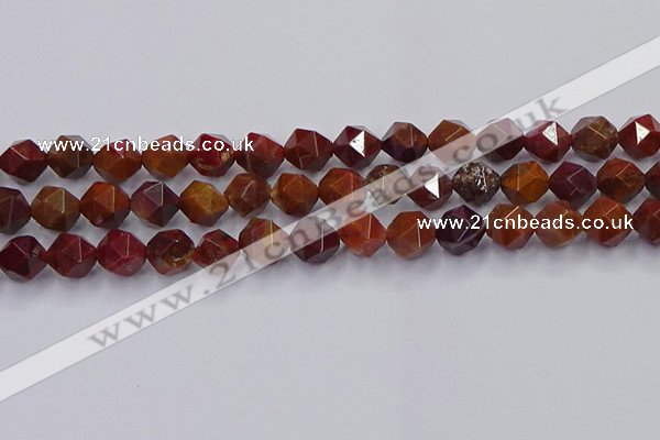 CFC308 15.5 inches 10mm faceted nuggets dyed coral jade beads