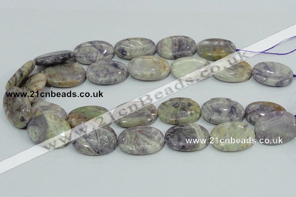 CFJ15 15.5 inches 30*40mm oval natural purple flower stone beads