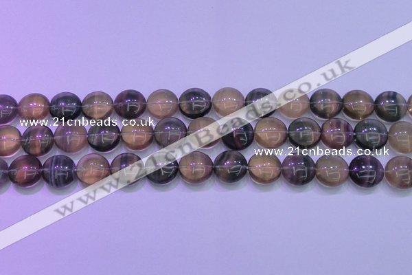 CFL1333 15.5 inches 14mm flat round purple fluorite gemstone beads