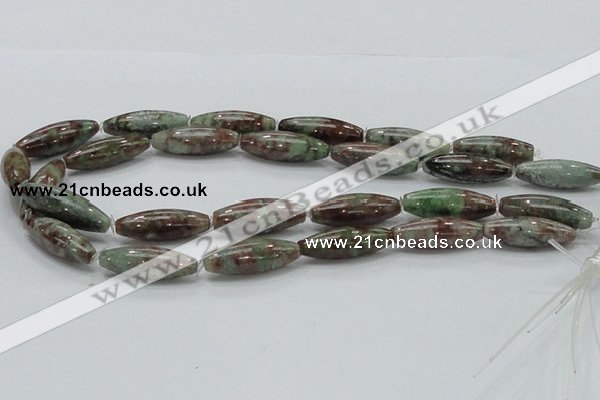 CGA55 15.5 inches 10*30mm rice red green garnet gemstone beads