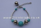 CGB02 5pcs Blue turquoise beads & silver plated alloy adjustable bracelets