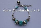 CGB06 5pcs Blue turquoise beads & silver plated alloy adjustable bracelets