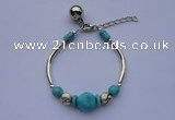 CGB07 5pcs Blue turquoise beads & silver plated alloy adjustable bracelets