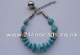 CGB11 5pcs Blue turquoise beads & silver plated alloy adjustable bracelets