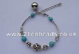 CGB18 5pcs Blue turquoise beads & silver plated alloy adjustable bracelets