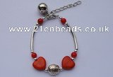 CGB38 5pcs Red turquoise beads & silver plated alloy adjustable bracelets
