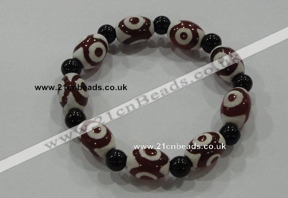 CGB48 2PCS Tibetan agate dZi beads & black agate stretchy bracelet