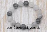 CGB5304 10mm, 12mm round black rutilated quartz beads stretchy bracelets